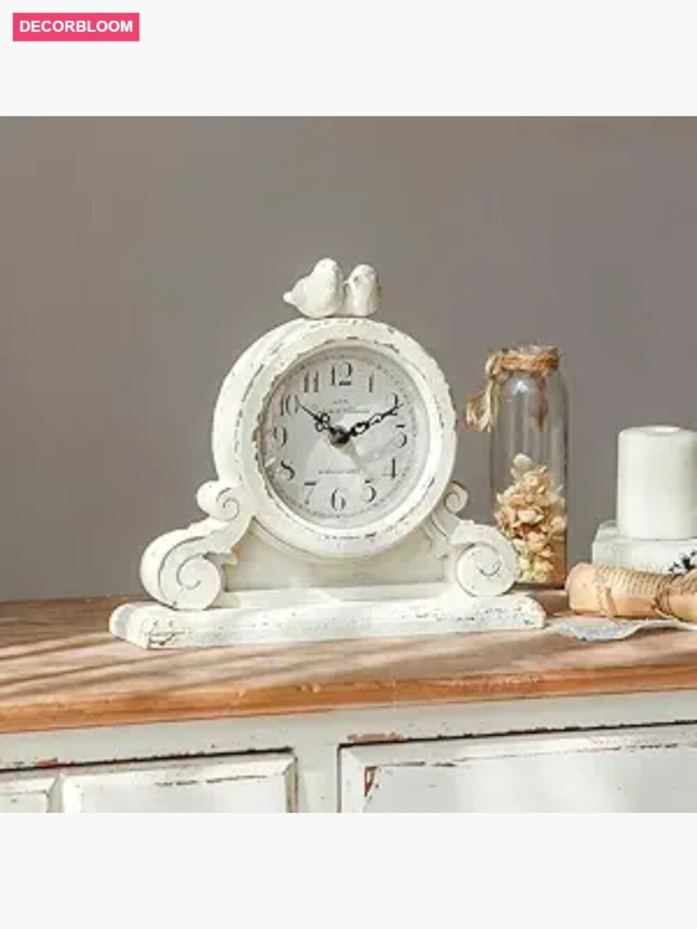 Vintage Mantel Table Clock Silent Non-Ticking Battery Operated Wooden Decor